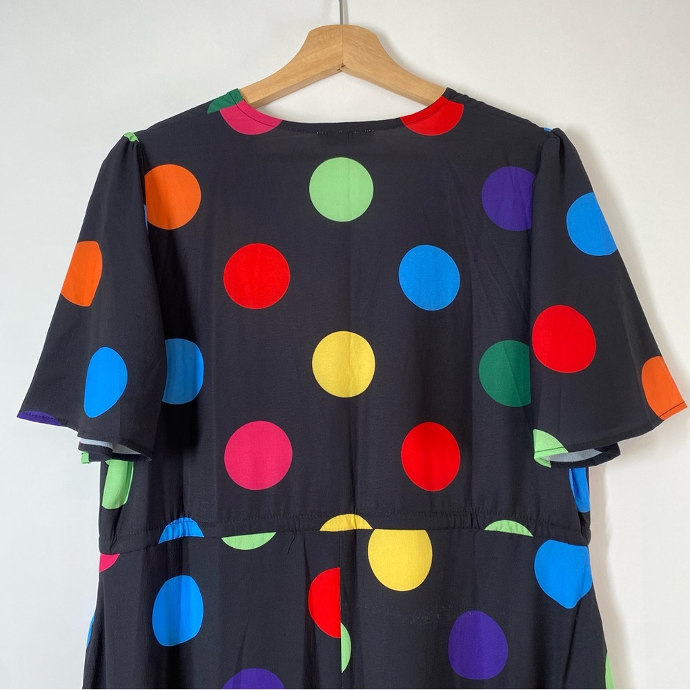 Little Party Dress Colorful Polka Dot Whimsical Maximalist Retro V Neck Size 10 - Picture 9 of 15